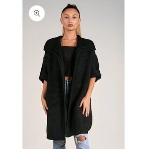 VINCE Mineral Cardigan Alpaca Wool Sweater Chunky Knit Black Rolled Sleeve Large